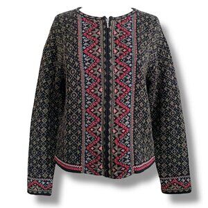Nomadic Traders Womens Cardigan Sz Medium Full Zip Nordic Pattern Knit Sweater